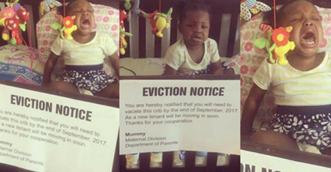 photos nigerian mum gives toddler daughter eviction notice